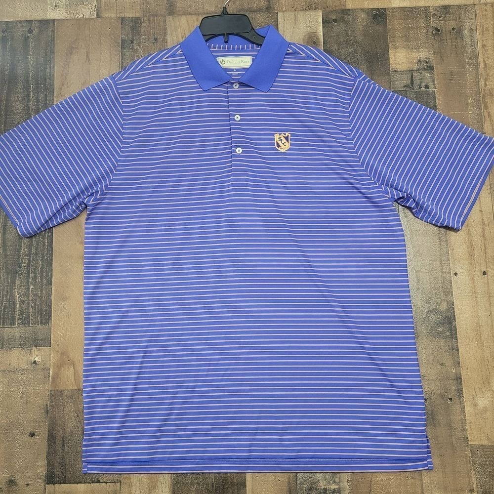 Donald Ross Golf Polo Shirt Blue‎ Yellow Striped Performance Athletic XL